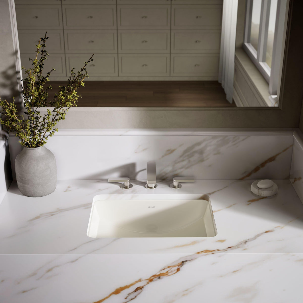 KOHLER 2214-0 Ladena Rectangular Undermount Bathroom Sink With Curved Bottom, 20-7/8" W X 14-3/8" L, White