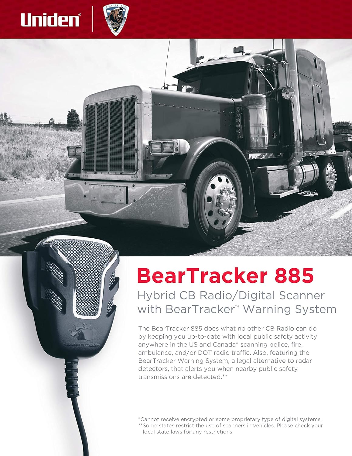 Uniden BEARTRACKER 885 Hybrid Full-Featured CB Radio + Digital TrunkTracking Police/Fire/Ambulance & (BC15) Bearcat 15-Watt External Communications Speaker. Durable Rugged Design
