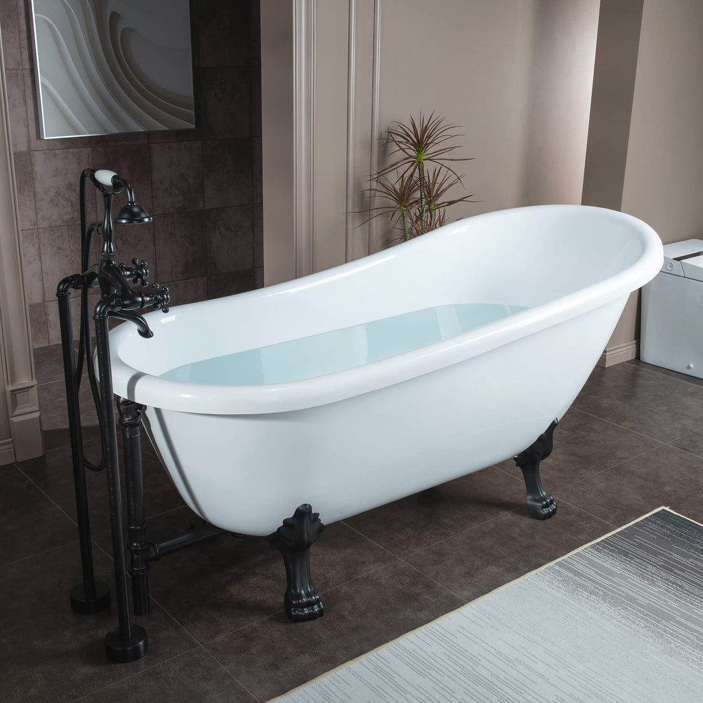WOODBRIDGE 67" Heavy Duty Acrylic Slipper Clawfoot Bath Tub with Matte Black Feet + Matte Black Drain &Overflow