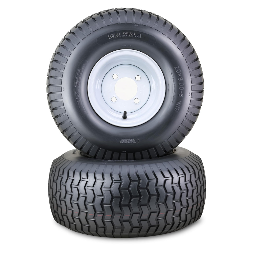 WANDA Lawn Mower Tractor Tire Wheel 18X7.5-8 4PR w/ 4X4" PCD White Rim,SET2