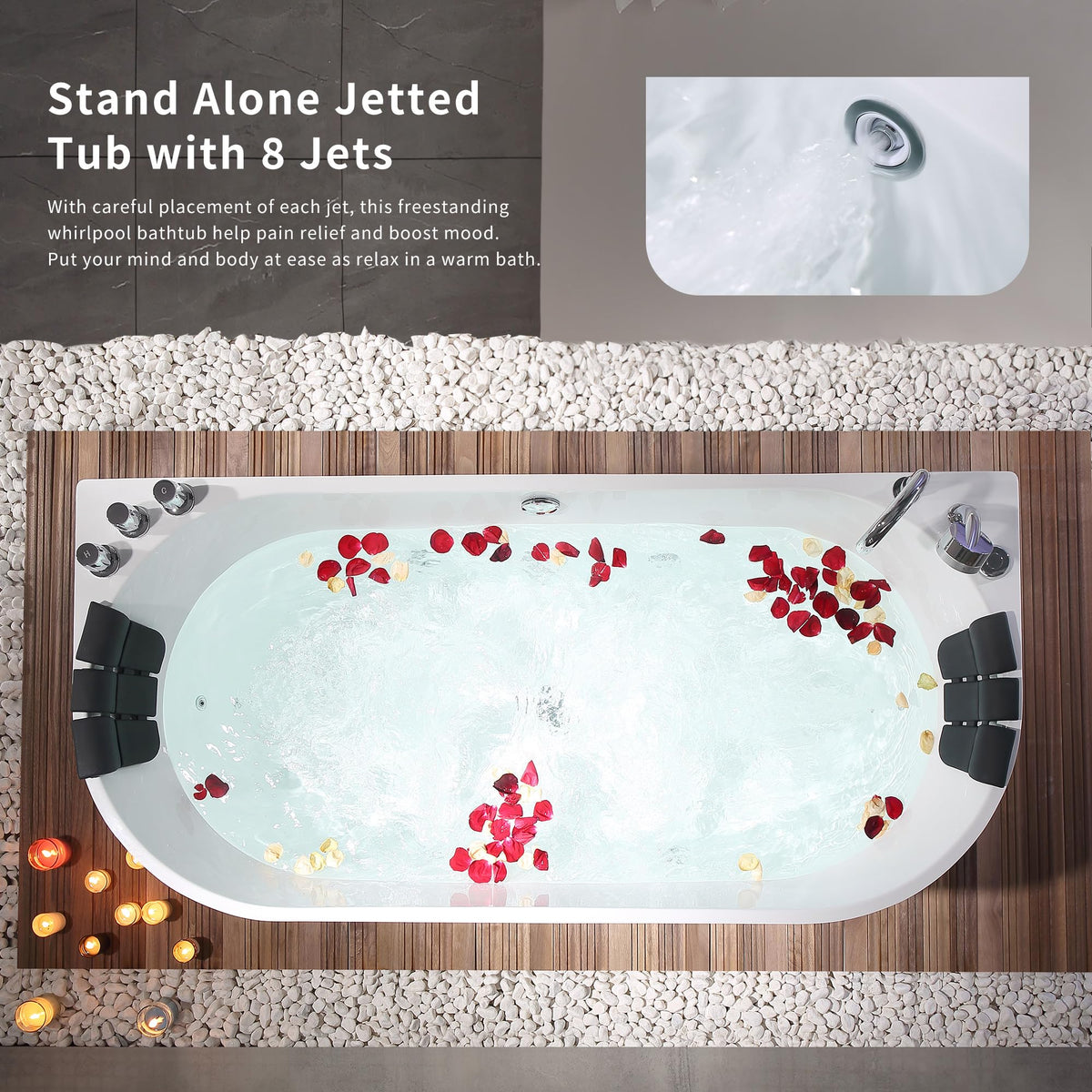 Empava 59 in. Acrylic Freestanding Tub Hydromassage Gracefully Oval Shaped