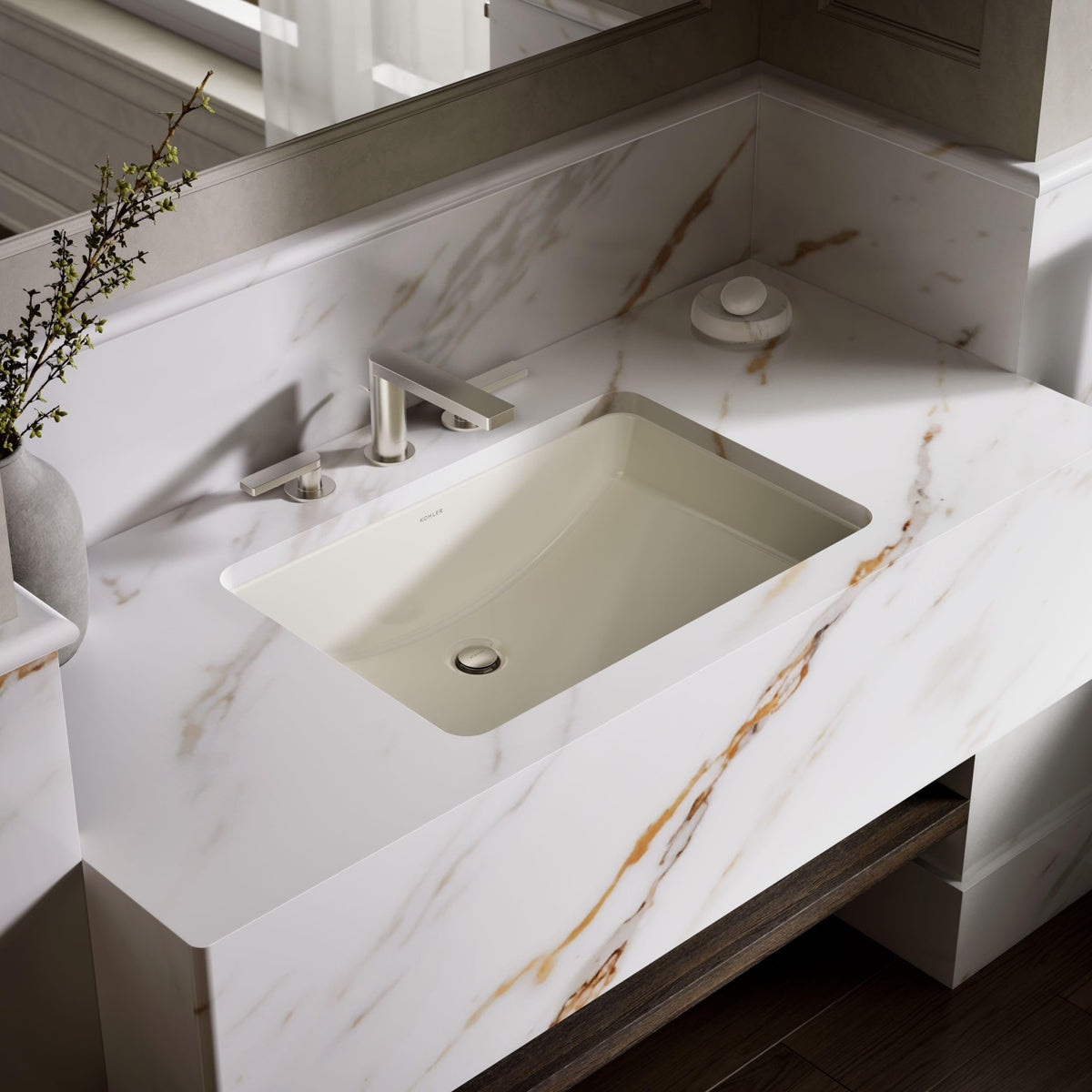 KOHLER 2215-0 Ladena Rectangular Undermount Bathroom Sink Vanity With Curved Bottom, 23-1/4 L x 16-1/4 W, White Bathroom Sinks