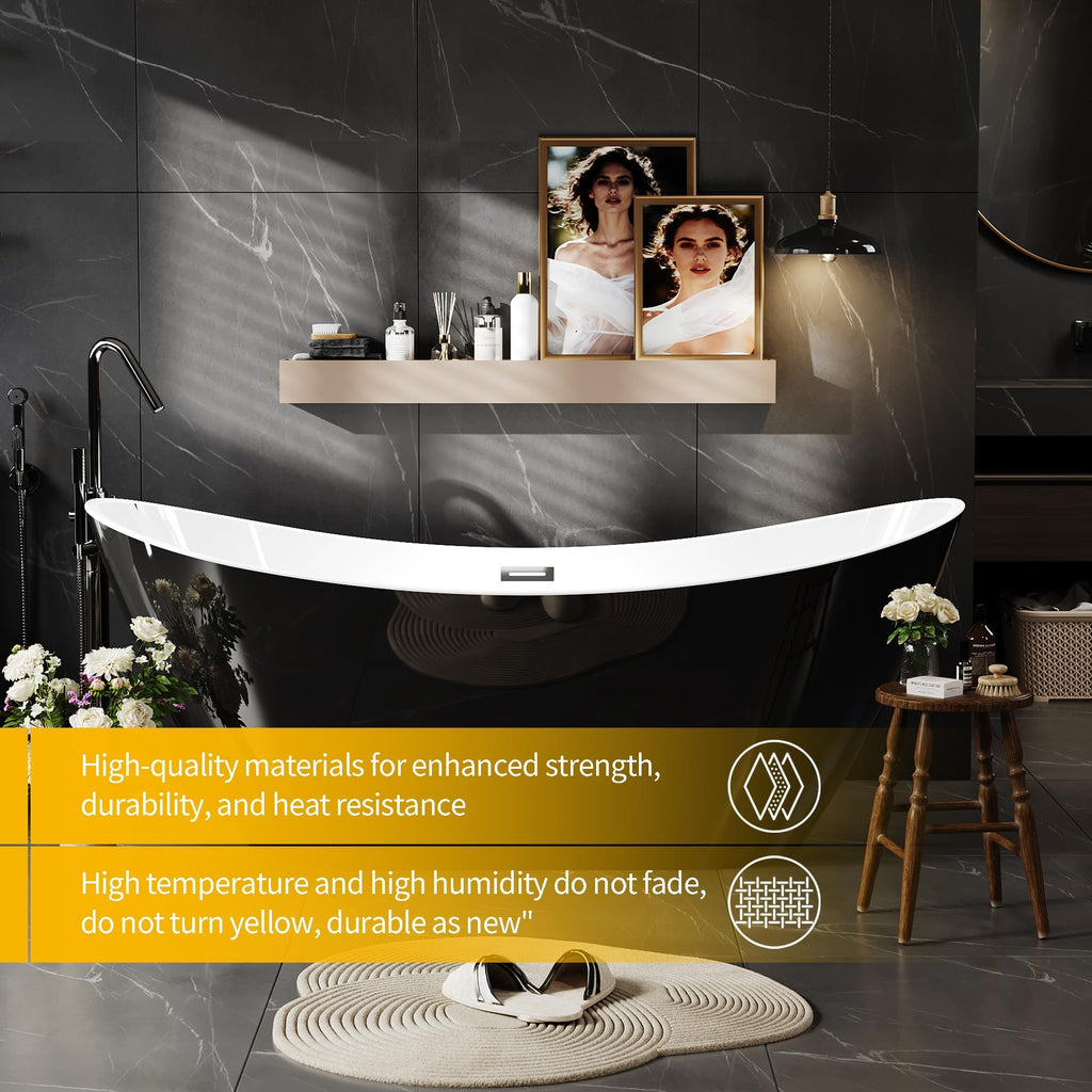 59" Acrylic Freestanding Bathtub, Modern Soaking Tub with Matte Drain and Overflow, Ergonomic Deep Design, Double-Walled Insulation, CUPC Certified, Easy Clean, Slip-Resistant, Gloss White