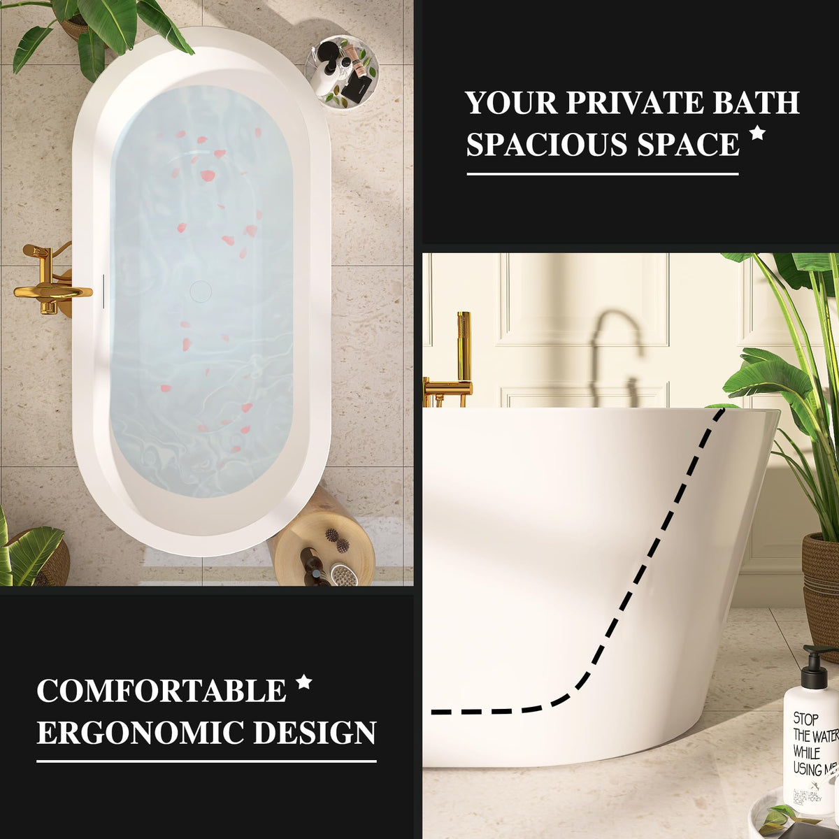 61" Freestanding Bathtubs, Acrylic Soaking Tubs for Adult, Integrated Overflow and Drain, cUPC Certified, Glossy White