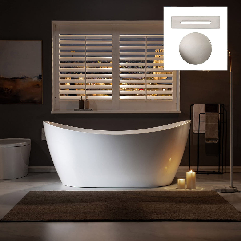 WOODBRIDGE 71" Acrylic Freestanding Bathtub Contemporary Soaking White Tub with Brushed Gold Overflow and Drain,B0017-BG