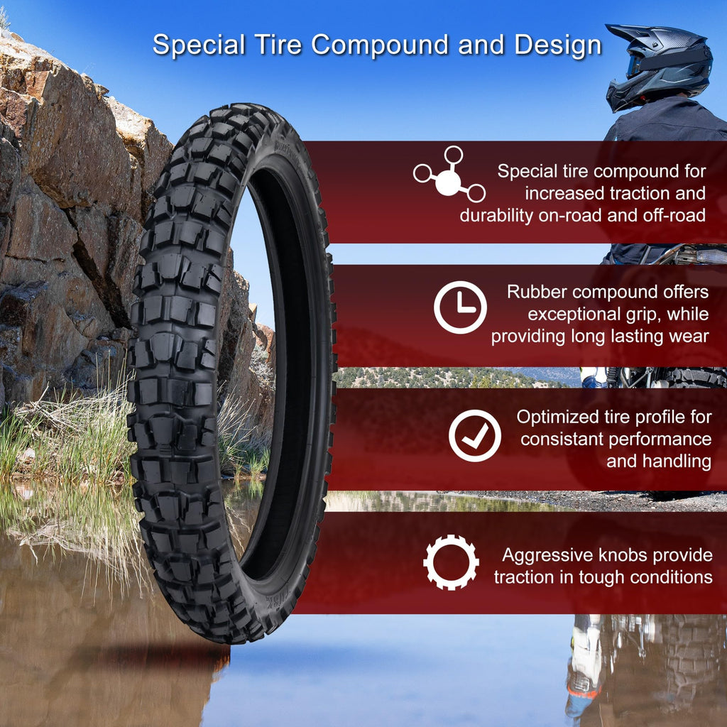 Tusk Waypoint Adventure Motorcycle Tire Set ¨C 90/90-21 Front & 130/90-17 Rear (68R) Tube Type