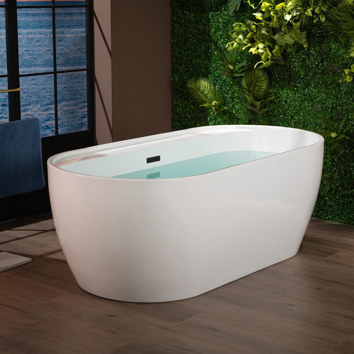 WOODBRIDGE 72" Acrylic Freestanding Bathtub Contemporary Soaking White Tub with Brushed Nickel Overflow and Drain,B0059BN