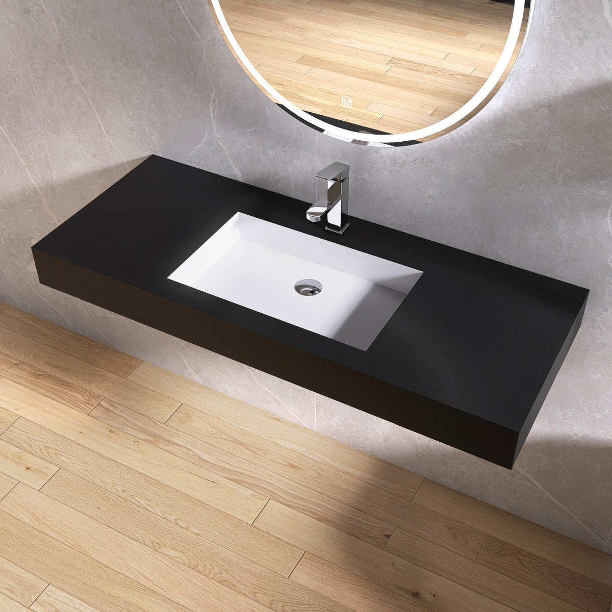 47" Wall Mount Sink, Artificial Stone Bathroom Sink, Single Hole