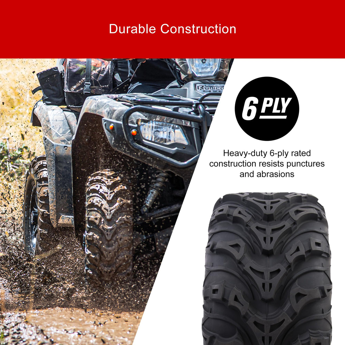 Tusk Mud Force ATV Tire Set ¨C 25x8-12 Front & 25x10-12 Rear ¨C Durable Off-Road Quad Tires Set of 4