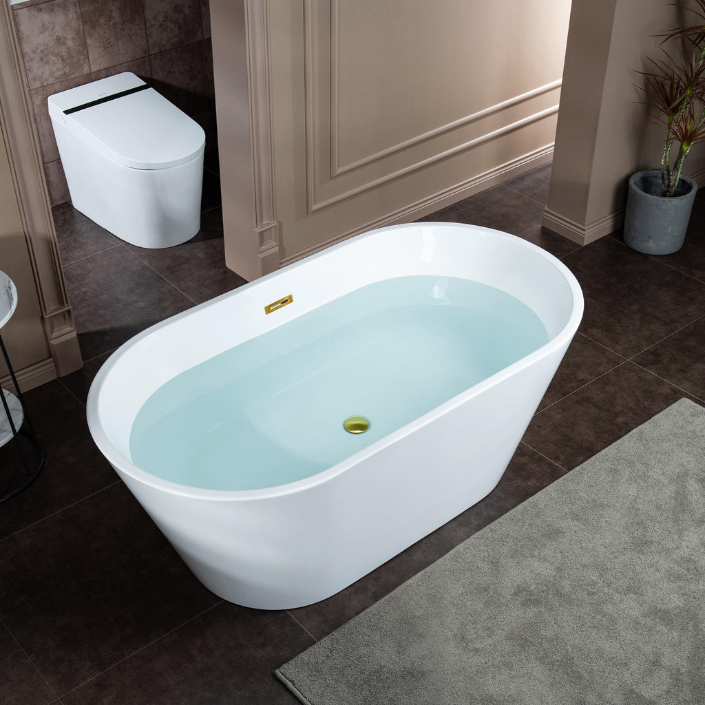 WOODBRIDGE 59" L x 29-1/2" W Freestanding Contemporary Soaking Bathtub with Chrome Drain & Overflow, White, B2514 C