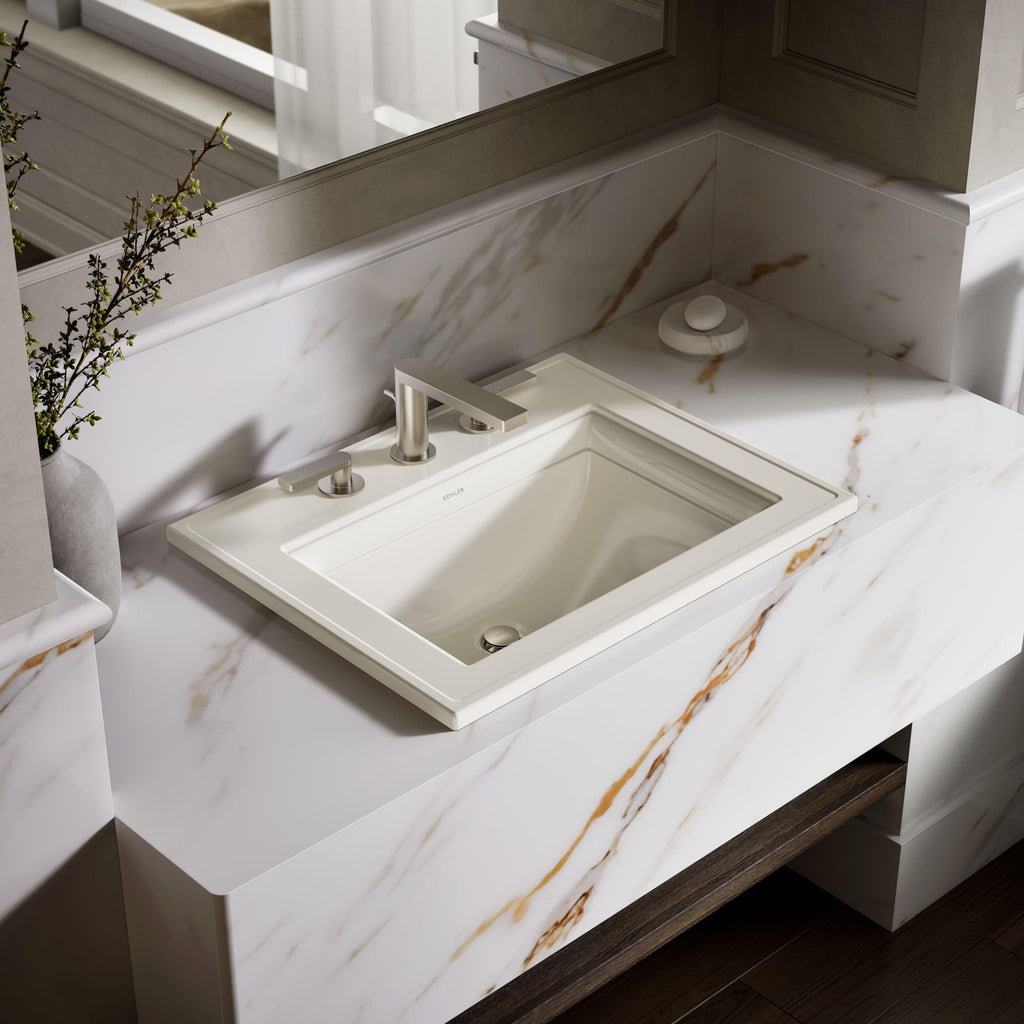 Kohler K-2337-8-7 Memoirs Rectangular Drop-In Single Bowl Bathroom Sink Black
