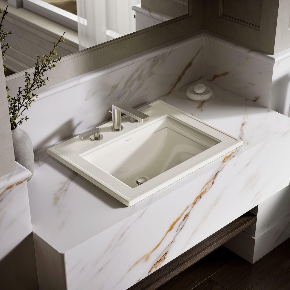 Kohler K-2337-8-7 Memoirs Rectangular Drop-In Single Bowl Bathroom Sink Black