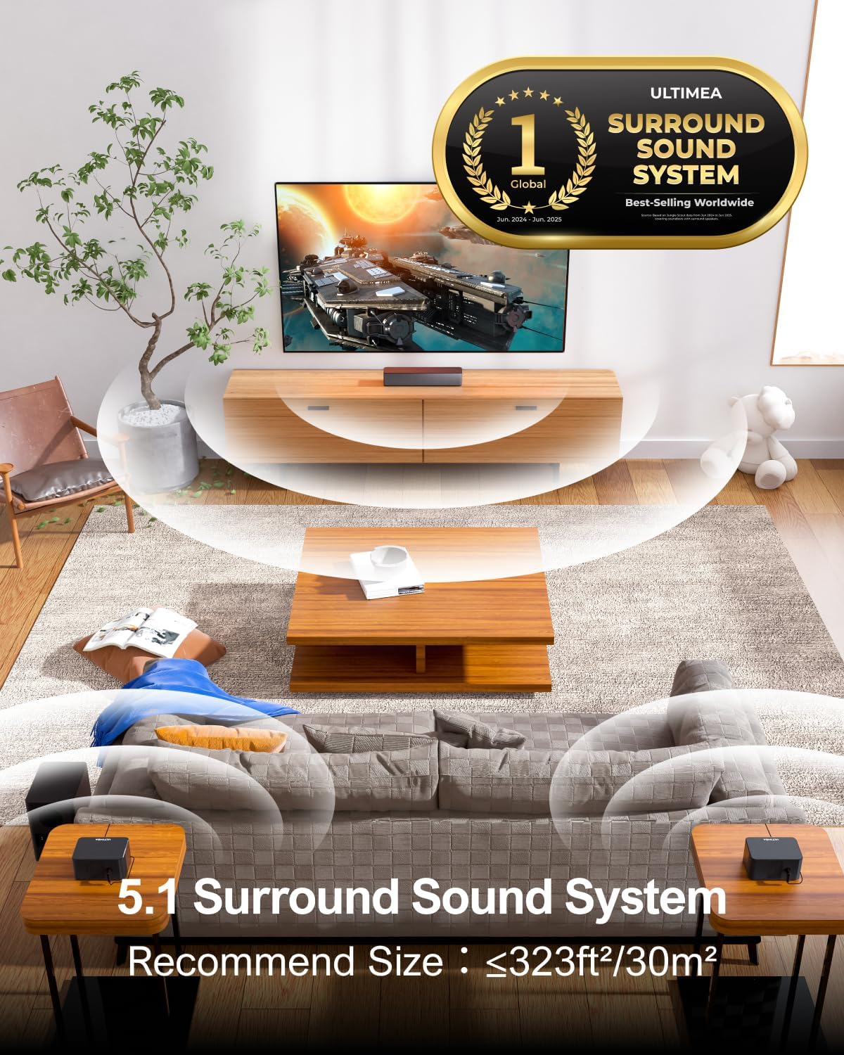 ULTIMEA 5.1 Sound Bar for Smart TV w/Subwoofer, Virtual Surround Sound