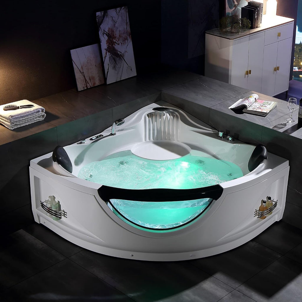 Empava 59" Corner Whirlpool Tub, Jetted Bathtub for 2 Person