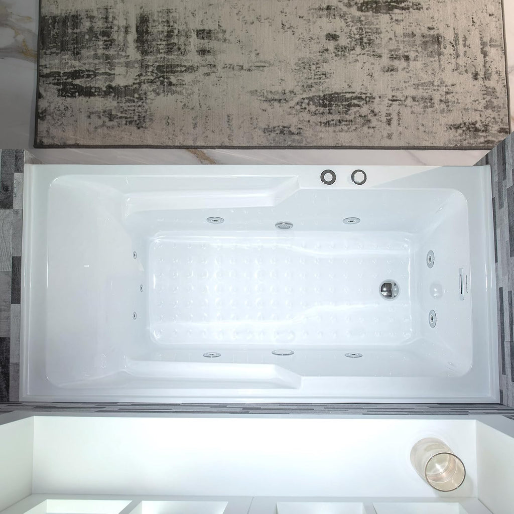 WOODBRIDGE 60" Alcove Acrylic Rectangular Whirlpool Heated Jetted Tub in White with Left Drain, Chrome pop-up Drain Included BS6030L
