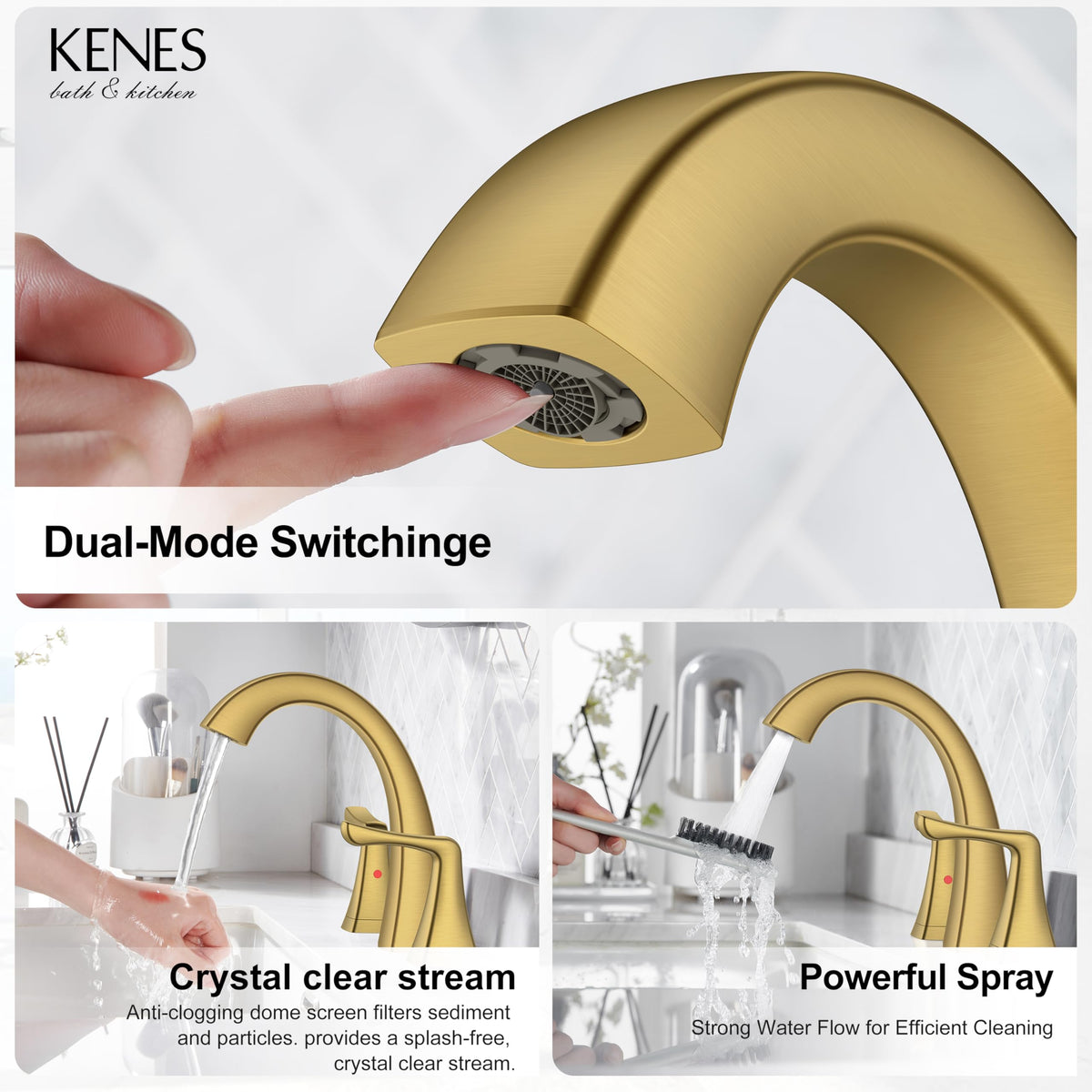 KENES Bathroom Faucets for Sink 3 Hole, Chrome 8 Inch 2 Handle Widespread