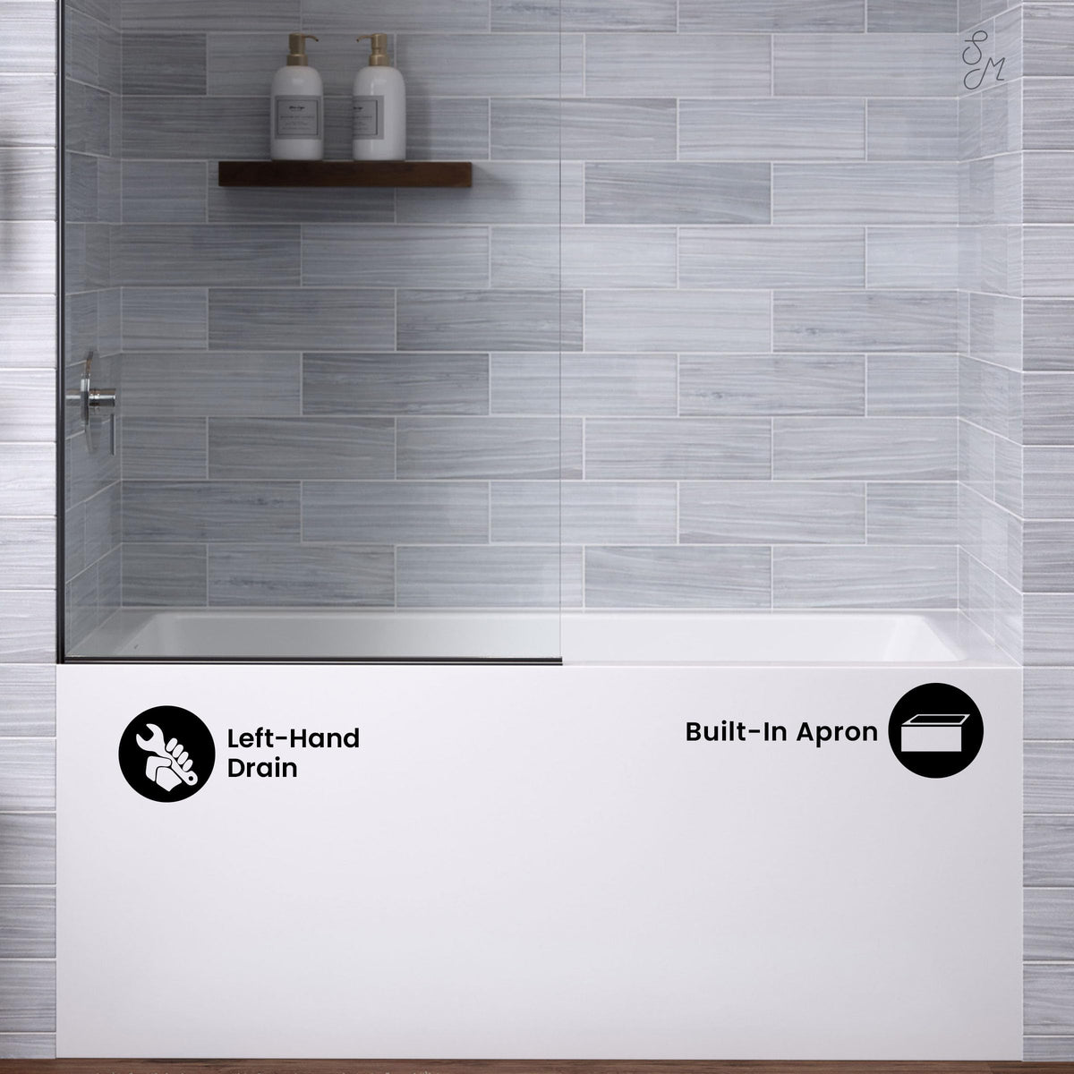 Voltaire 60" x 32" Right-Hand Drain Alcove Bathtub with Apron