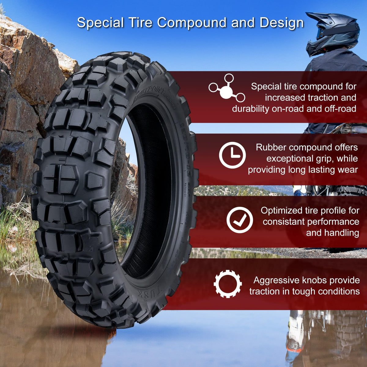 Tusk Waypoint Adventure Motorcycle Tire Set ¨C 90/90-21 Front & 130/90-17 Rear (68R) Tube Type
