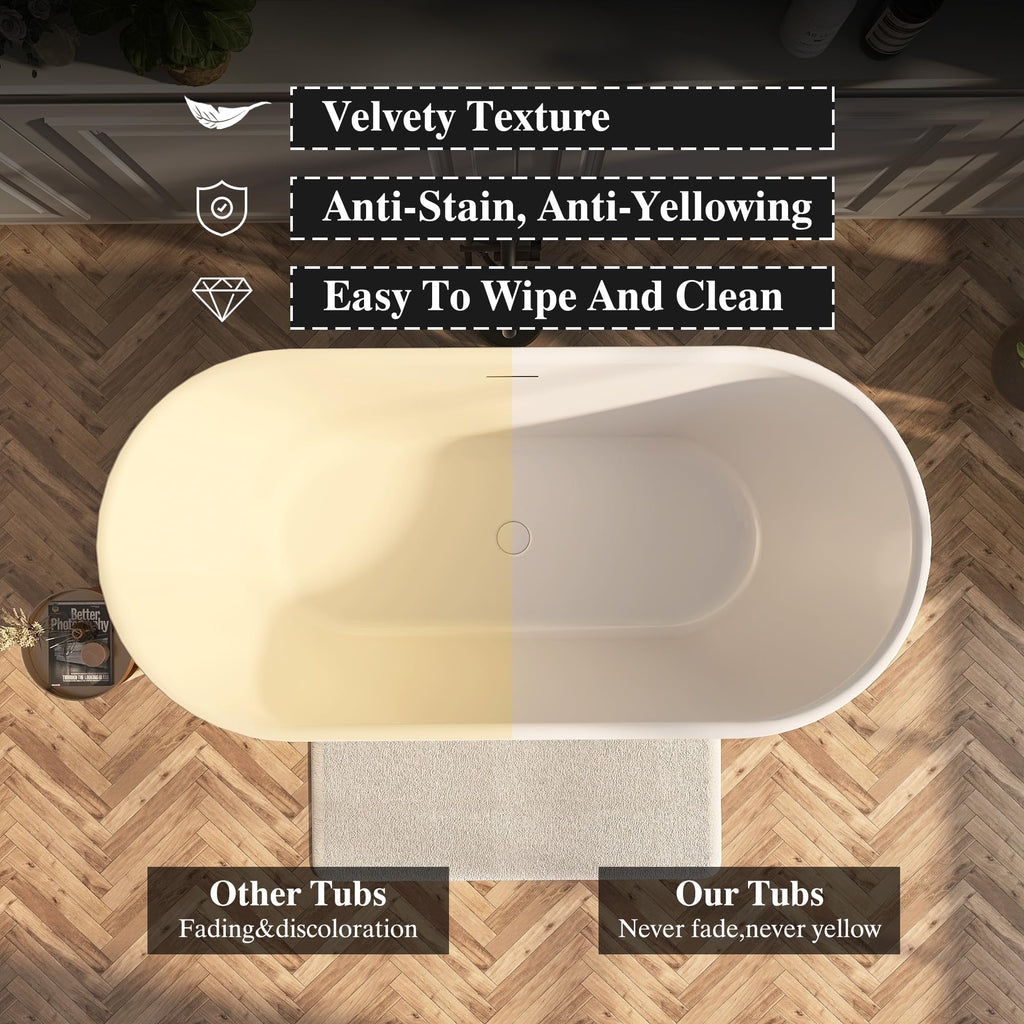 61" Freestanding Bathtubs, Acrylic Soaking Tubs for Adult, Integrated Overflow and Drain, cUPC Certified, Glossy White