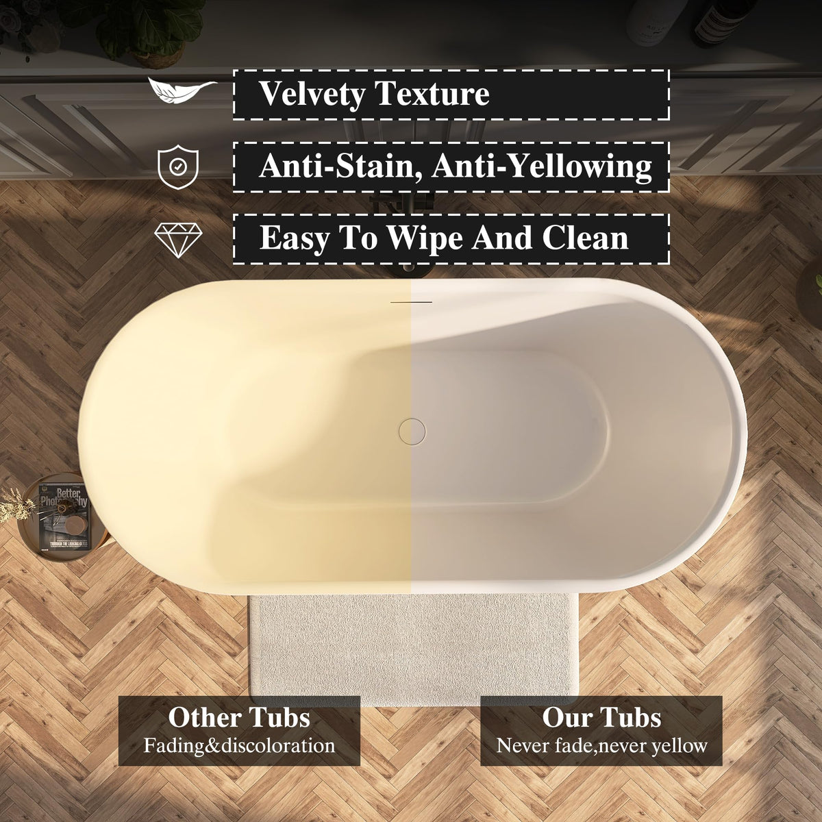 61" Freestanding Bathtubs, Acrylic Soaking Tubs for Adult, Integrated Overflow and Drain, cUPC Certified, Glossy White