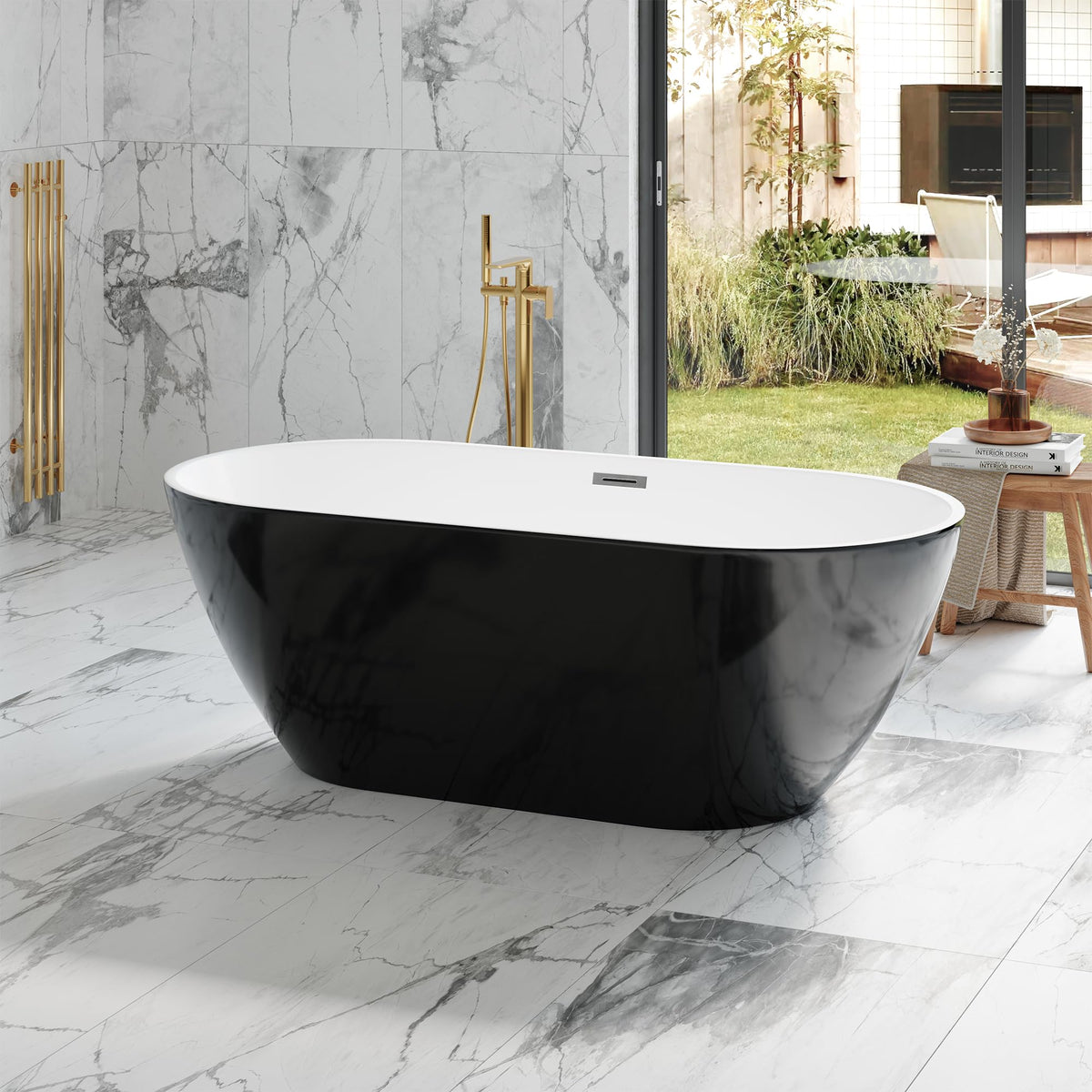 59 Inch Freestanding Bathtubs, White Acrylic Free Standing Bathtub, Modern Soaking Tub with Integrated Overflow & Chrome Drain for Bathroom Remodel