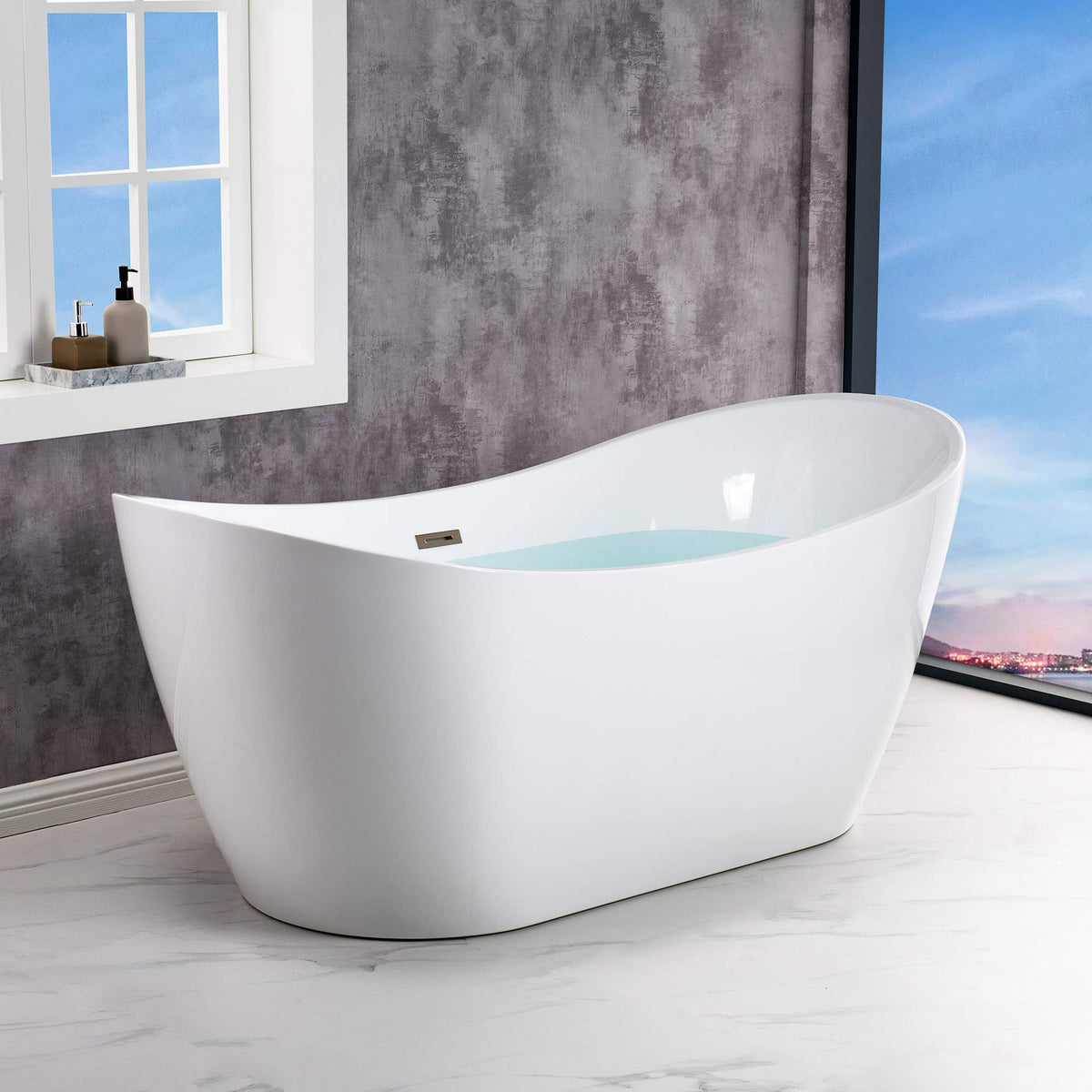 WOODBRIDGE 67" Acrylic Freestanding Bathtub Contemporary Soaking White Tub with Matte Black Overflow and Drain,B0010-MB-Drain &O