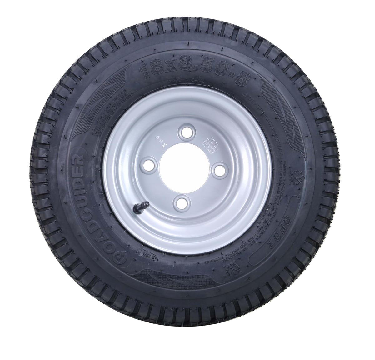 ROADGUIDER Golf Cart Tire & Wheel 18X8.50-8 4PR w 4X4" Silver Rim 14039-S4