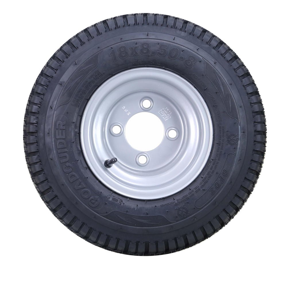 ROADGUIDER Golf Cart Tire & Wheel 18X8.50-8 4PR w 4X4" Silver Rim 14039-S4