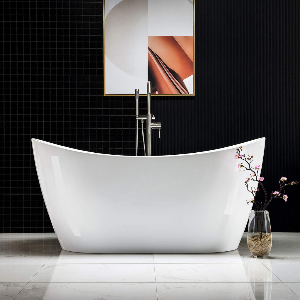 WOODBRIDGE 71" Acrylic Freestanding Bathtub Contemporary Soaking White Tub with Brushed Gold Overflow and Drain,B0017-BG