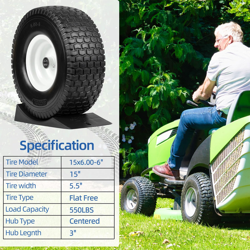 GICOOL 13x6.50-6" Flat-Free Front Tire and Wheel, for Zero-Turn Mower, 2PK