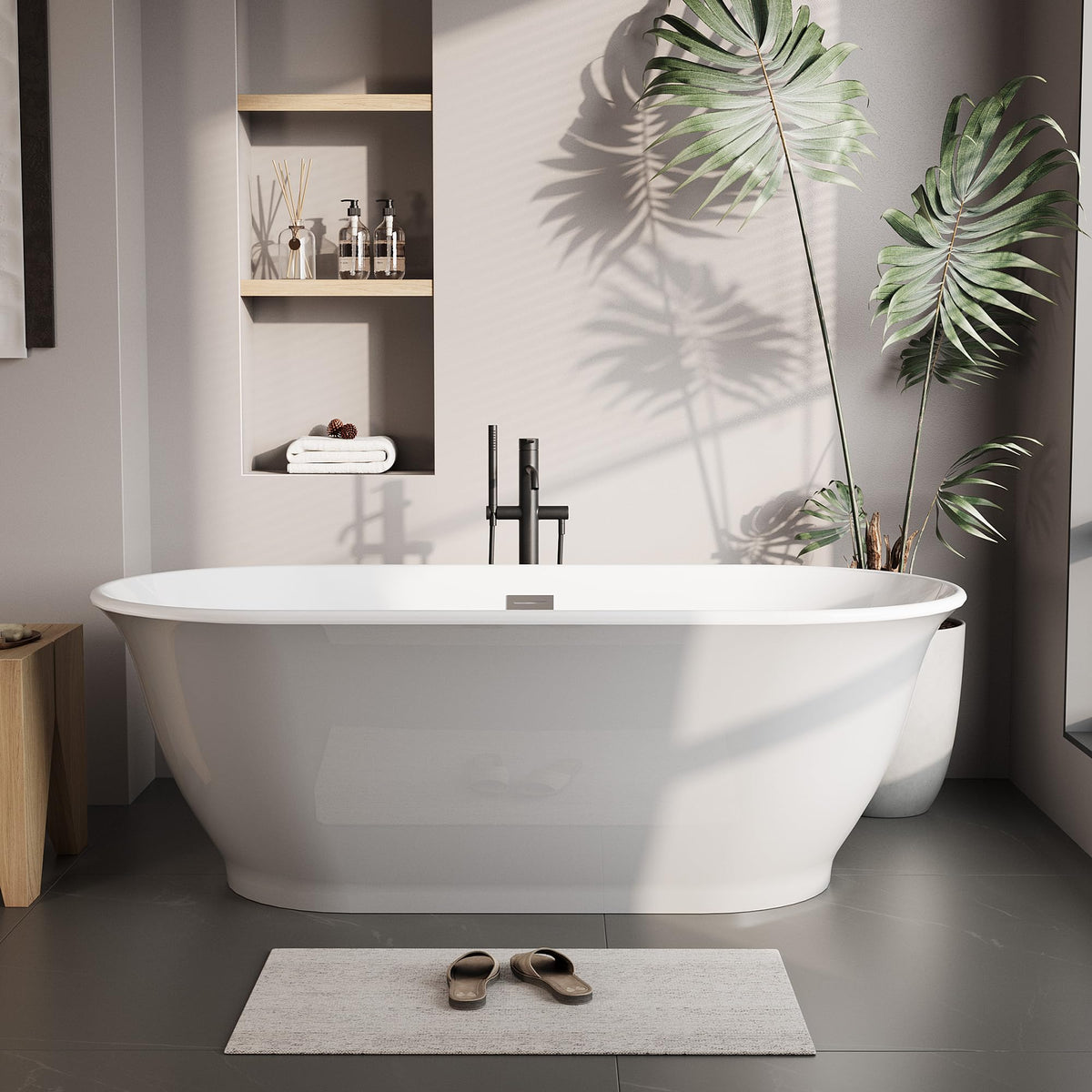 49" Acrylic Freestanding Bathtub - Japanese Square Soaking Tub with Built-in Seat & Toe-Tap Drain, Glossy White Finish, CUPC Certified