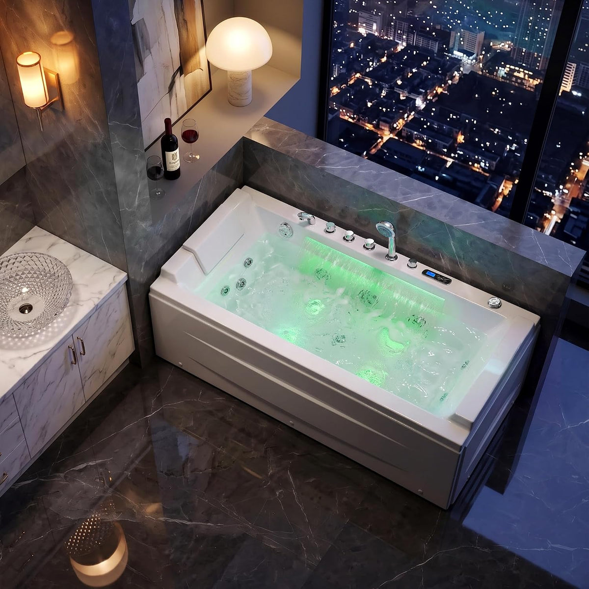 Empava Tub, 71" Jetted Bathtub with Air Bubble Massage & Inline Heater