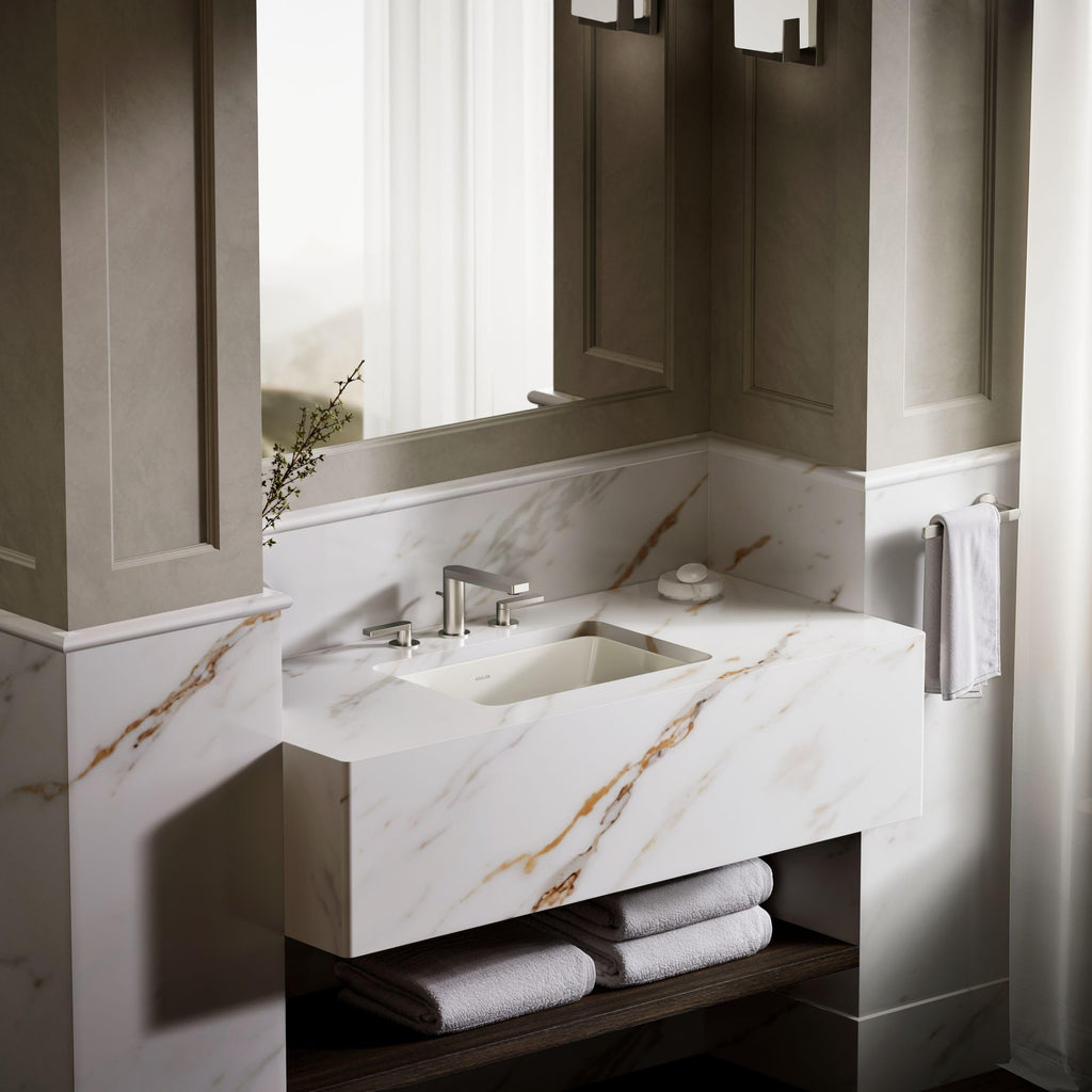 KOHLER 2214-0 Ladena Rectangular Undermount Bathroom Sink With Curved Bottom, 20-7/8" W X 14-3/8" L, White