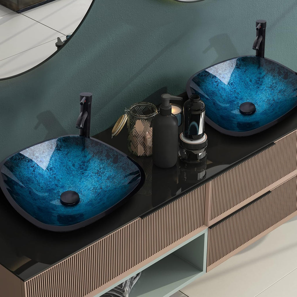 YOURLITE Bathroom Artistic Vessel Sink, Tempered Glass Countertop Bowl Sink