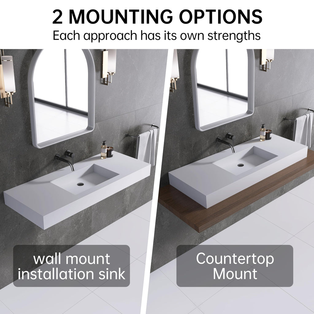 47" Wall Mount Sink, Artificial Stone Bathroom Sink, Single Hole