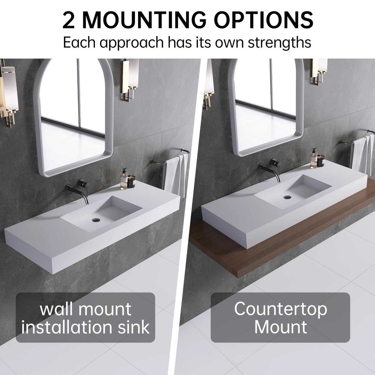 47" Wall Mount Sink, Artificial Stone Bathroom Sink, Single Hole