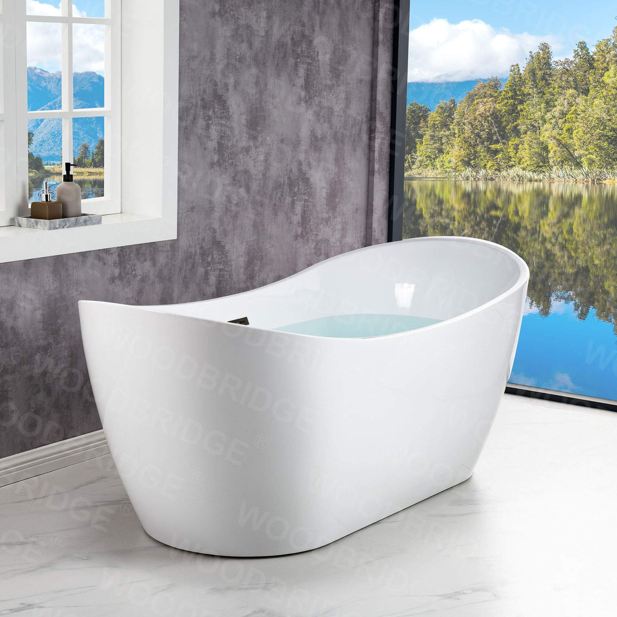 WOODBRIDGE 71"Freestanding White Acylic Soaking Bathtub with Brushed Nickel Drain and Overflow,B0017-BN