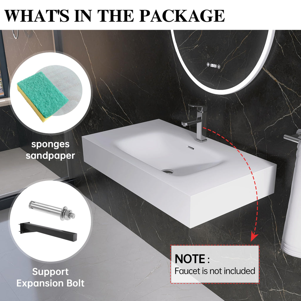 47" Wall Mount Sink, Artificial Stone Bathroom Sink, Single Hole