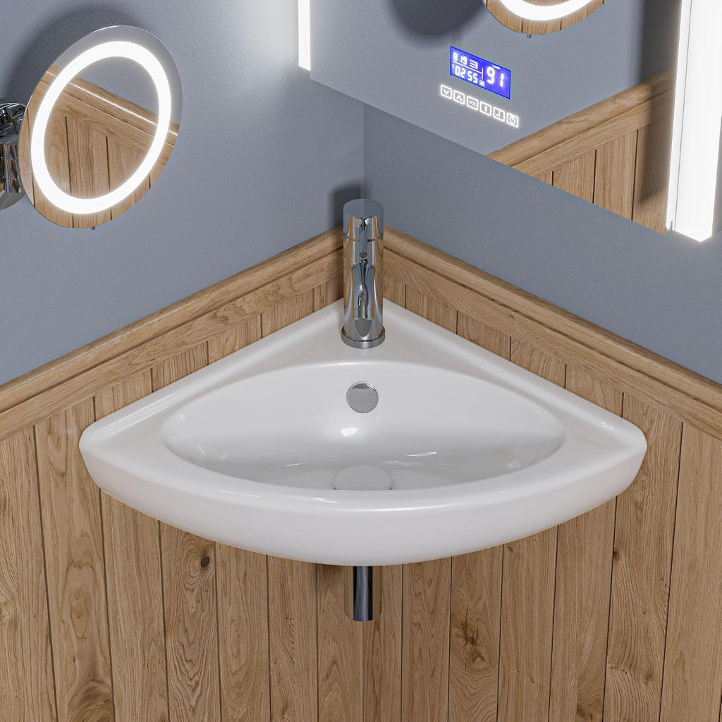 ALFI brand ABC120 White 22" Corner Wall Mounted Ceramic Sink with Faucet Hole
