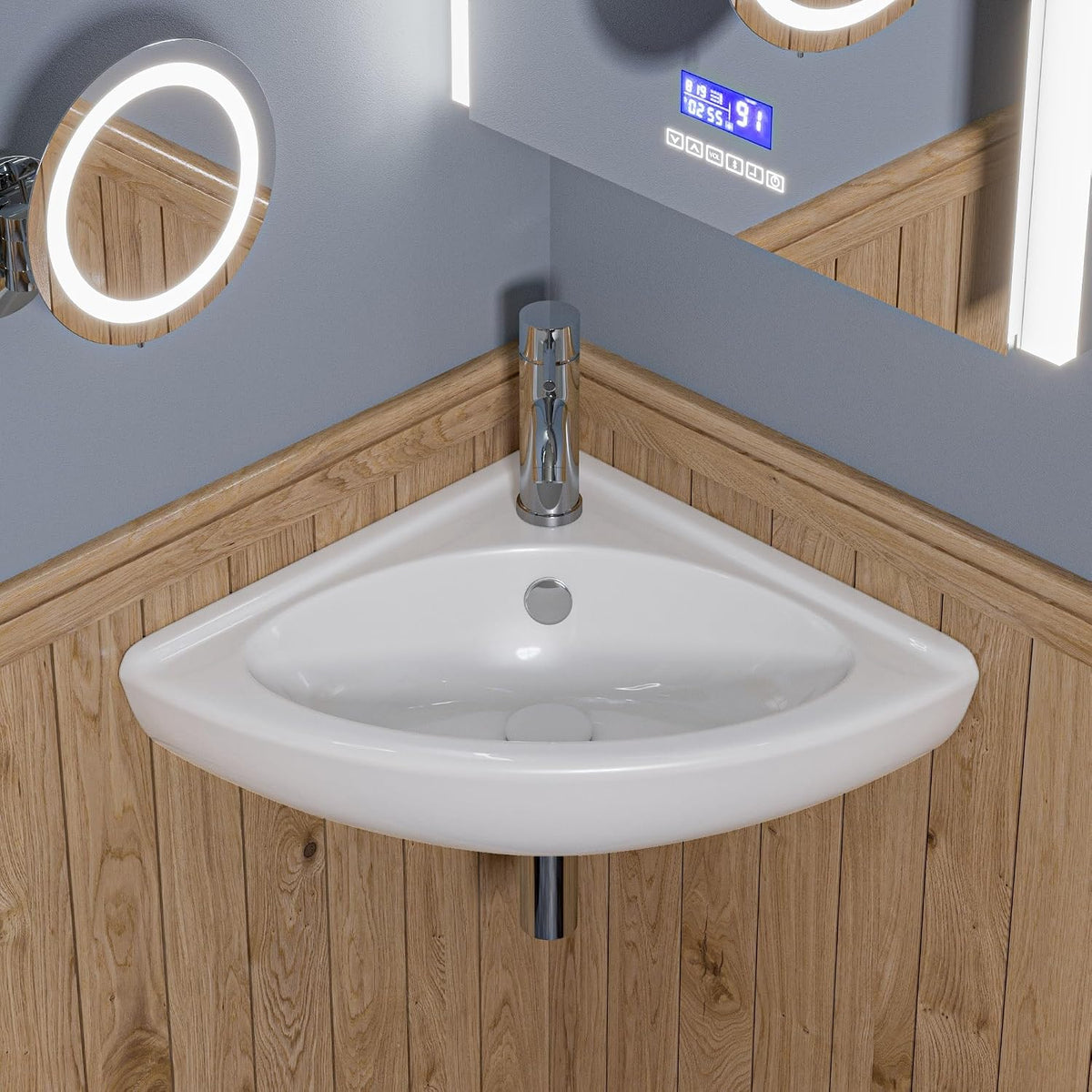 ALFI brand ABC120 White 22" Corner Wall Mounted Ceramic Sink with Faucet Hole