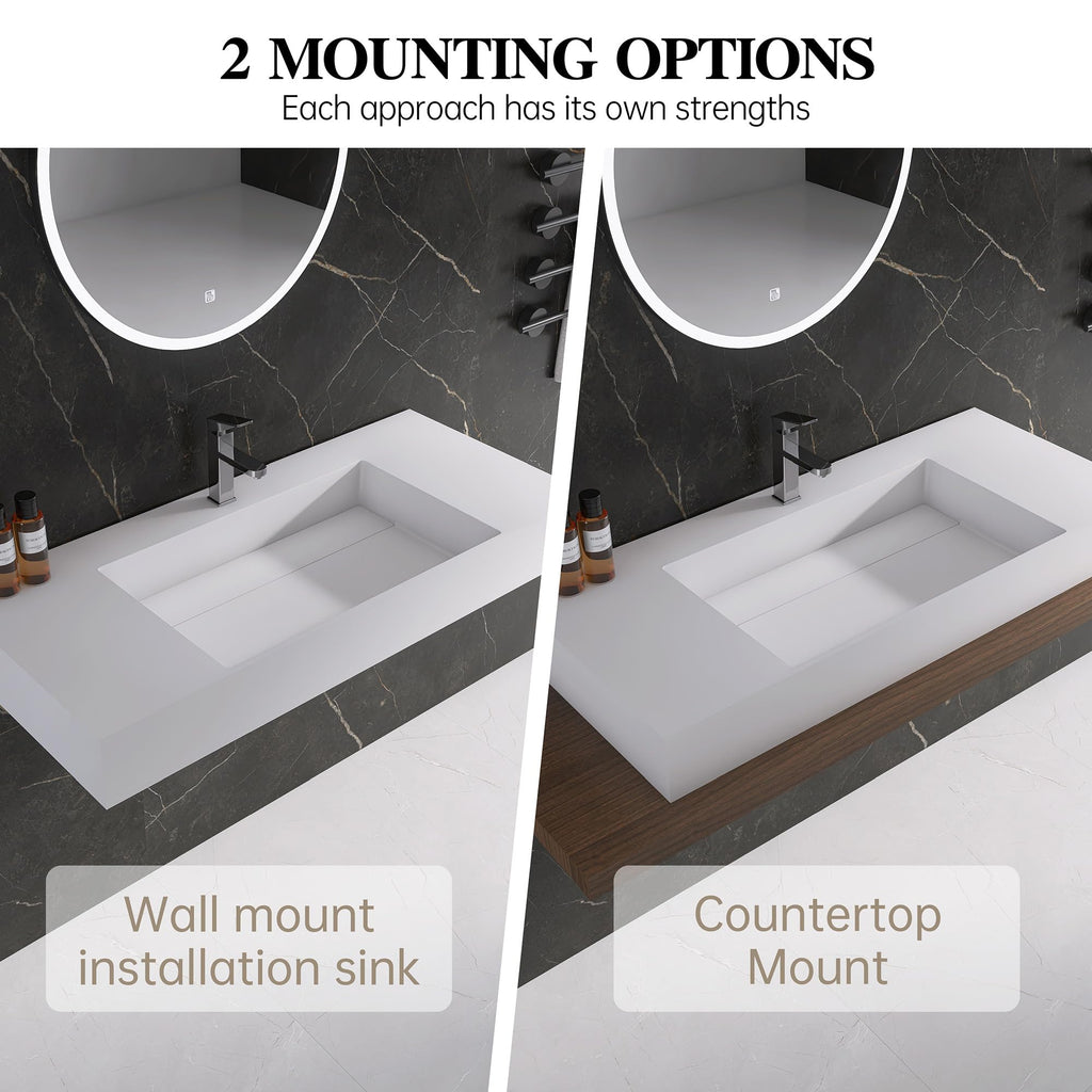 47" Wall Mount Sink, Artificial Stone Bathroom Sink, Single Hole