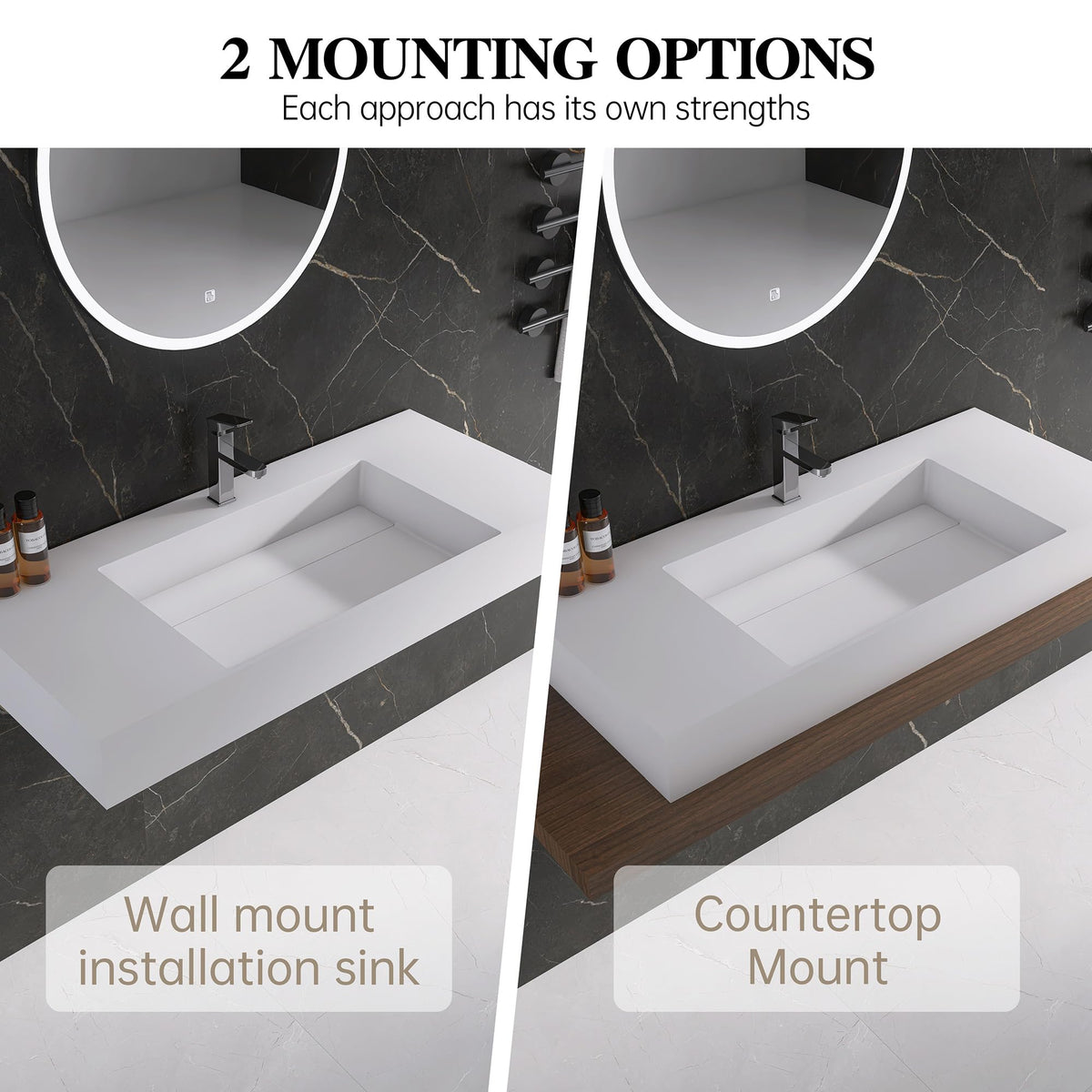 47" Wall Mount Sink, Artificial Stone Bathroom Sink, Single Hole