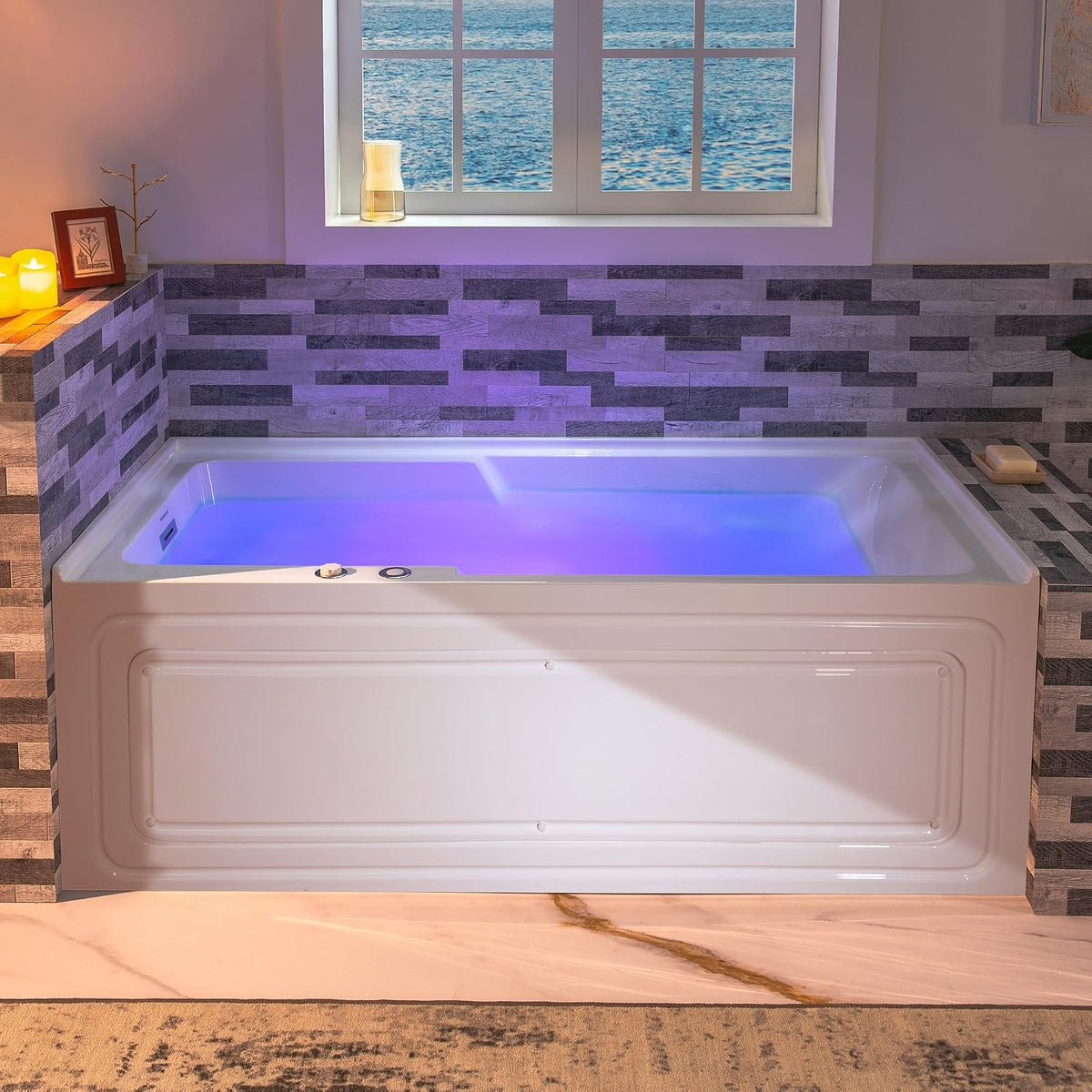 WOODBRIDGE 60" Alcove Acrylic Rectangular Whirlpool Heated Jetted Tub in White with Left Drain, Chrome pop-up Drain Included BS6030L