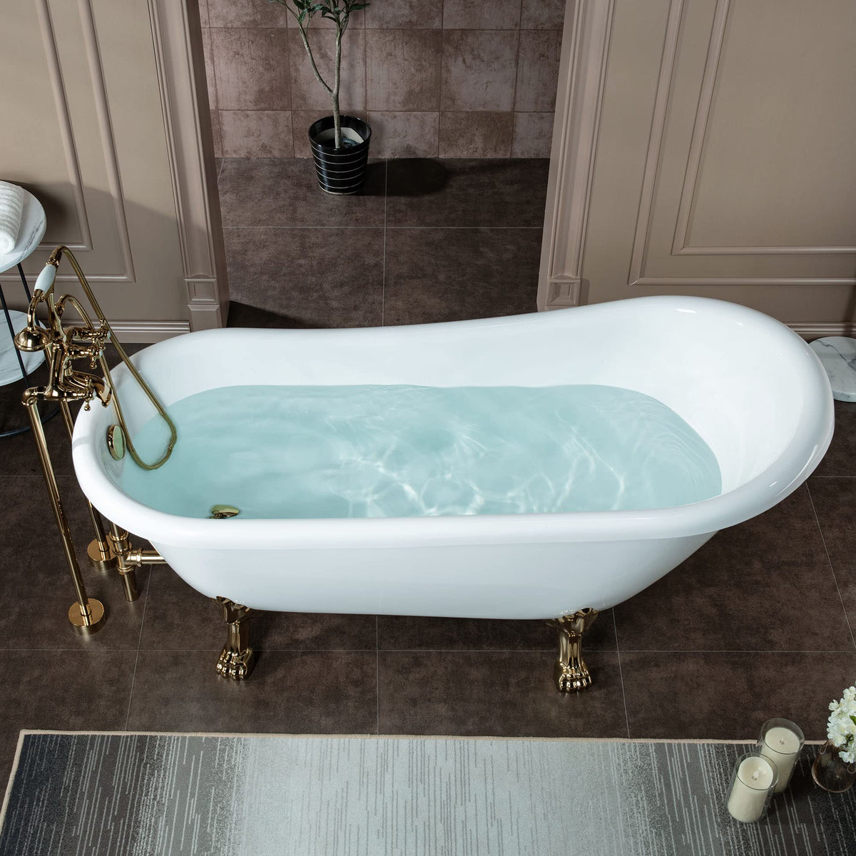 WOODBRIDGE 67" Heavy Duty Acrylic Slipper Clawfoot Bath Tub with Matte Black Feet + Matte Black Drain &Overflow