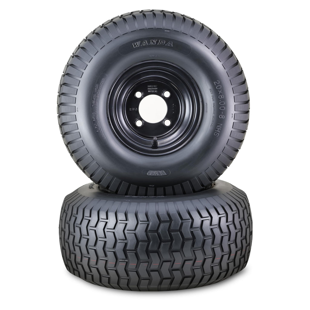 WANDA Lawn Mower Tractor Tire Wheel 18X7.5-8 4PR w/ 4X4" PCD White Rim,SET2