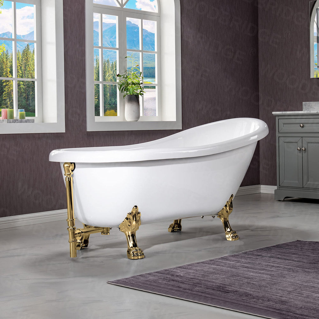 WOODBRIDGE 67" Heavy Duty Acrylic Slipper Clawfoot Bath Tub with Matte Black Feet + Matte Black Drain &Overflow