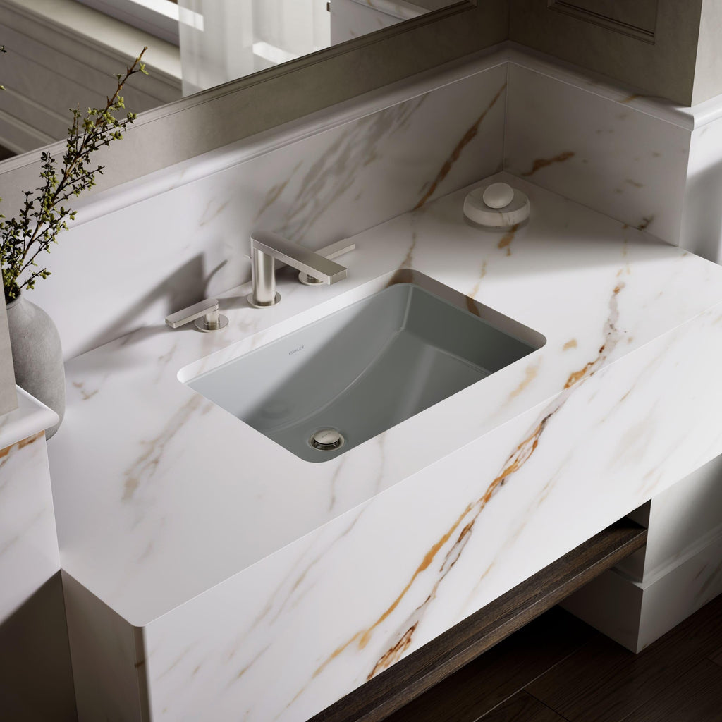KOHLER 2214-0 Ladena Rectangular Undermount Bathroom Sink With Curved Bottom, 20-7/8" W X 14-3/8" L, White