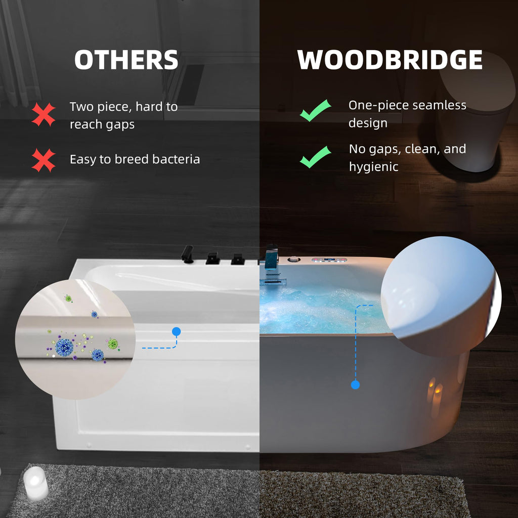WOODBRIDGE 59"Ã31-1/2" Compact Whirlpool & Air, Heated Bathtub with Faucet