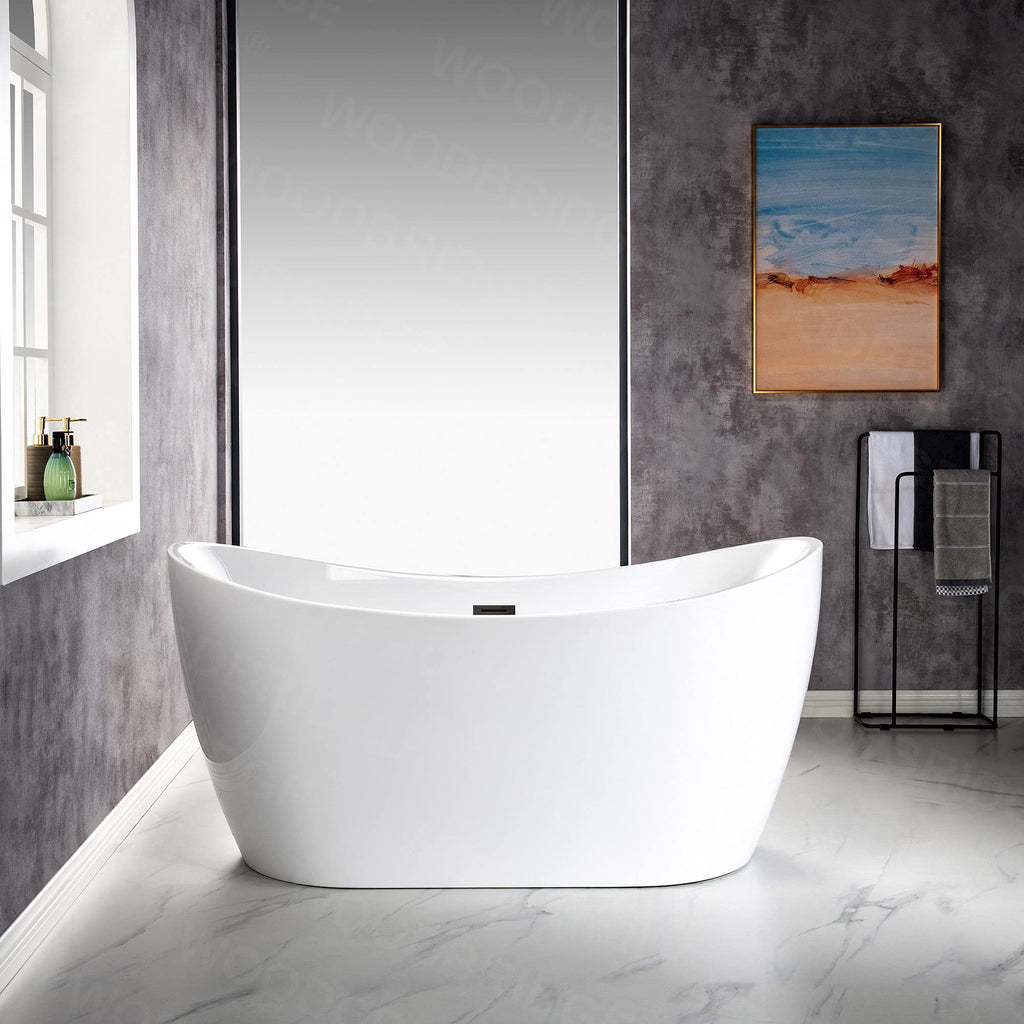 WOODBRIDGE 71" Acrylic Freestanding Bathtub Contemporary Soaking White Tub with Brushed Gold Overflow and Drain,B0017-BG