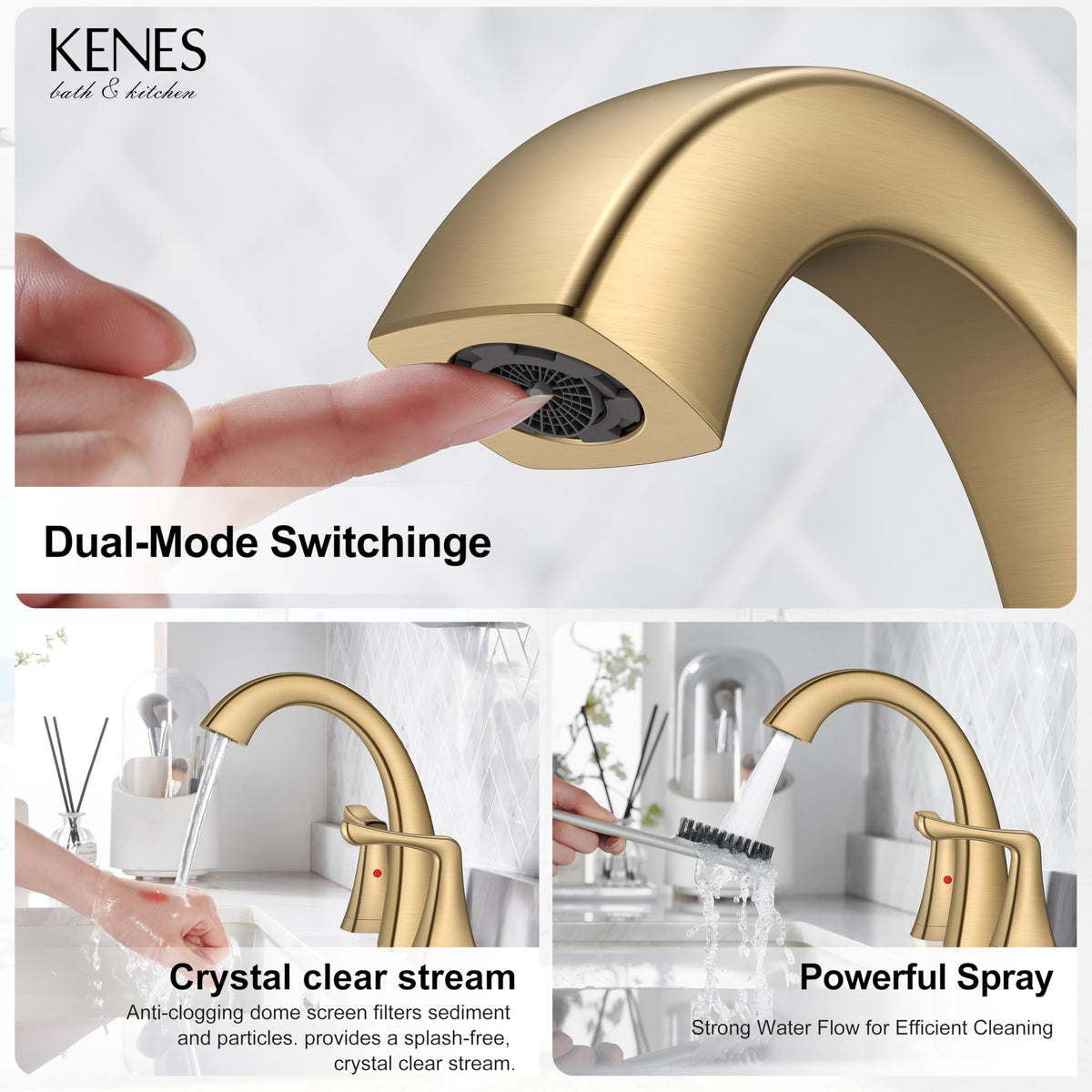 KENES Bathroom Faucets for Sink 3 Hole, Chrome 8 Inch 2 Handle Widespread